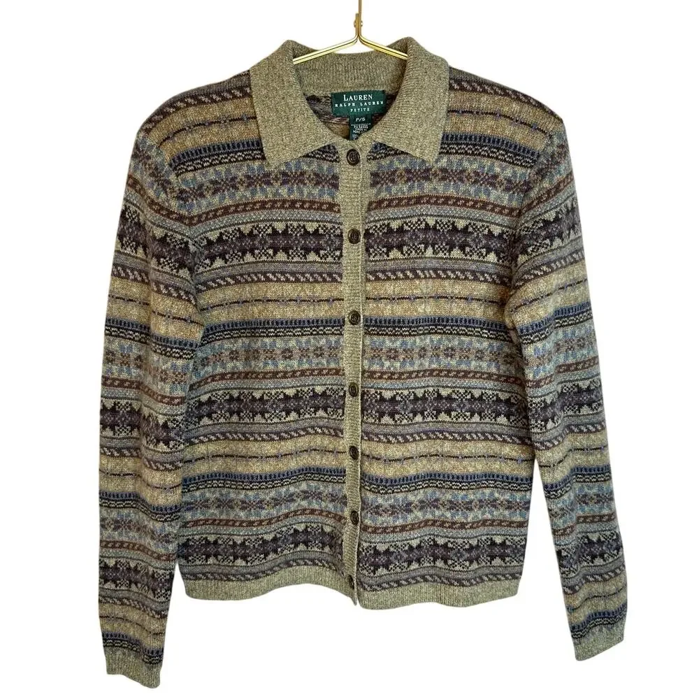 Lauren Ralph Lauren Lambswool Fair Isle Button Up Collared Cardigan P/S